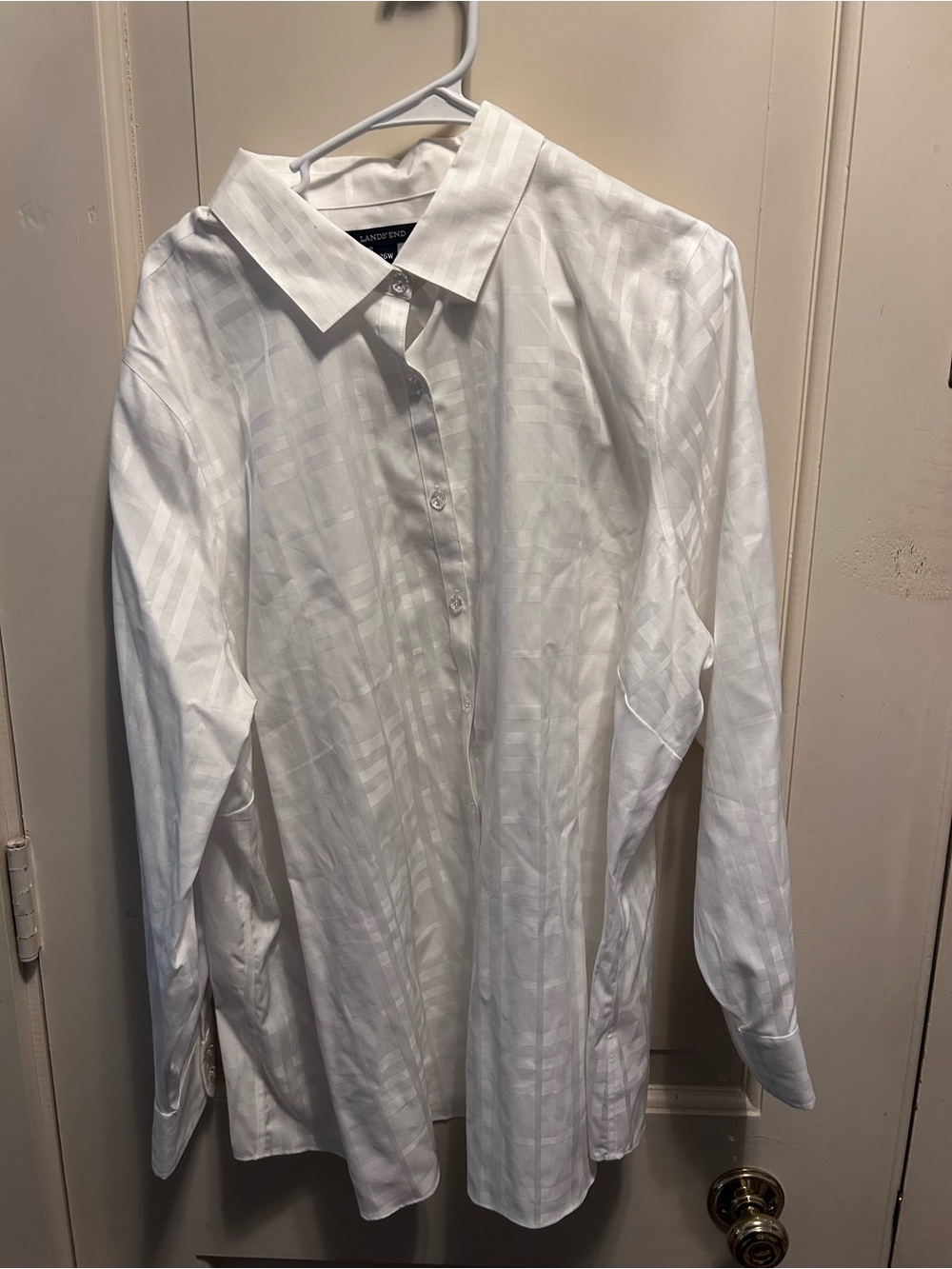 Lands' End White Women's Button-Up Blouse with Subtle Stripe